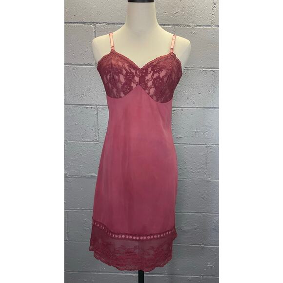 Vintage Nylon Slip Dress Lace Cups Mauve Hand Dyed Small - Picture 1 of 10
